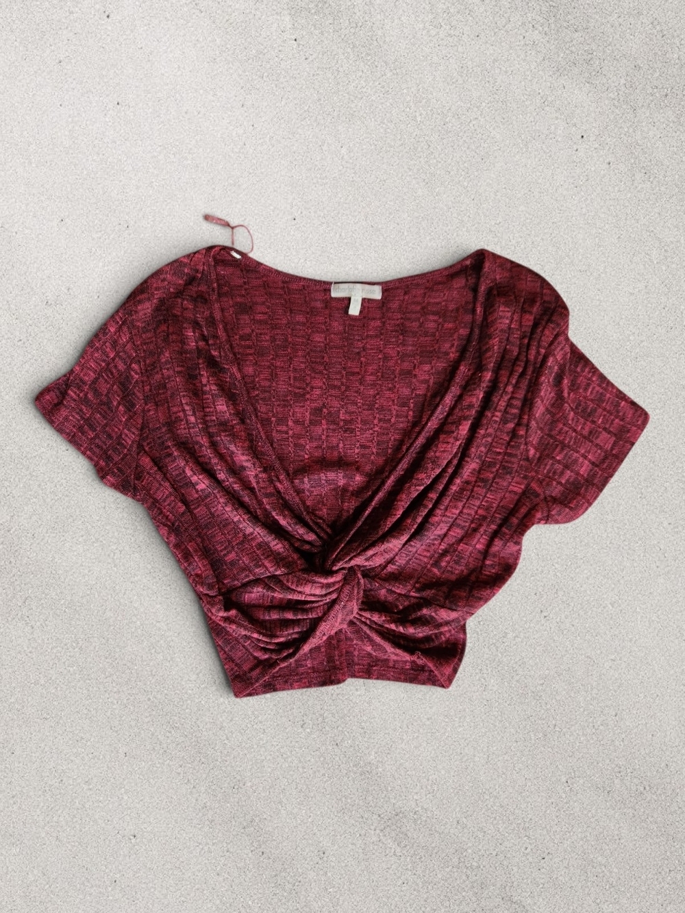 Charlotte Russe Burgundy Knot-Front Ribbed Crop Top